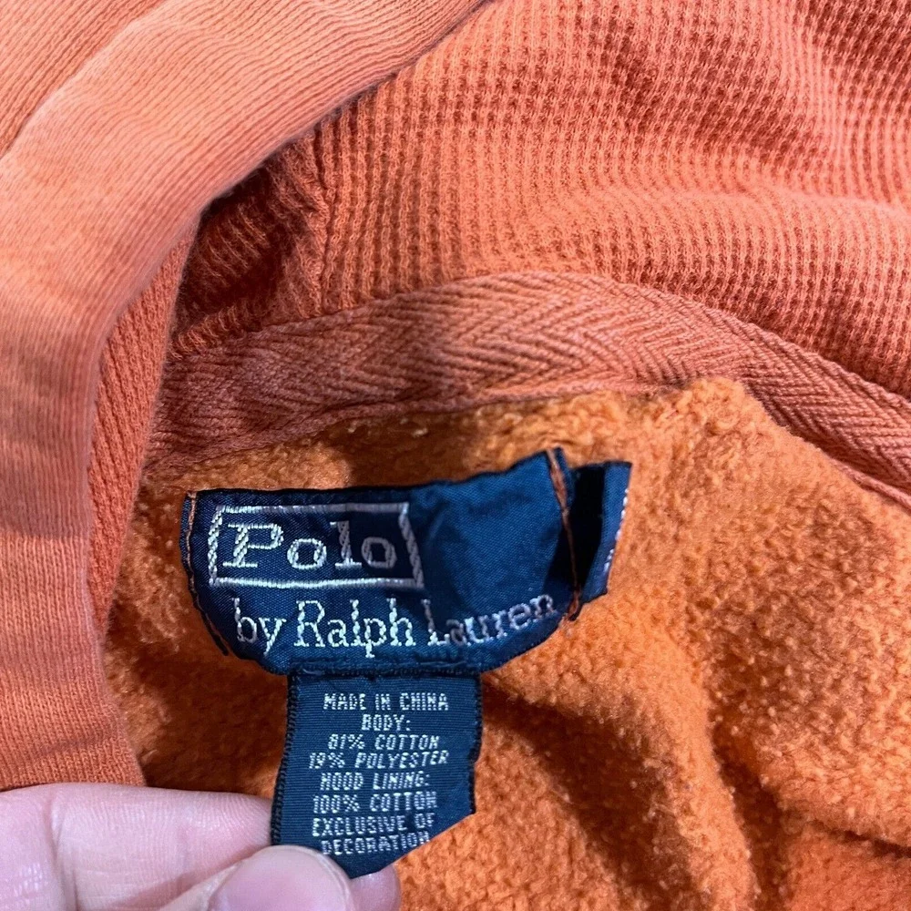Vtg Polo Ralph Lauren Hoodie Mens‎ M Orange Jacket Full Zip Fleece  Y2K